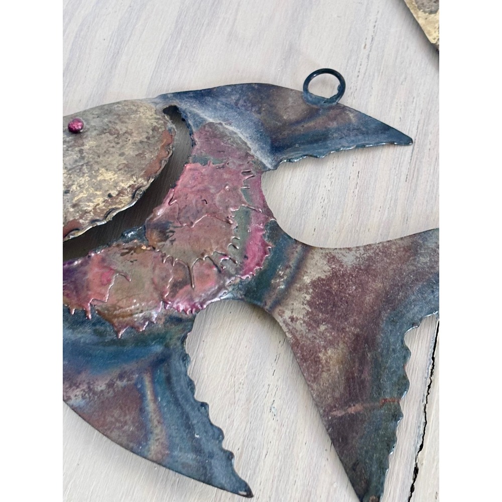 Vintage Brutalist Mixed Metal Angel Fish Wall Art Set 3 Made in Mexico MCM Folk - Picture 5 of 11